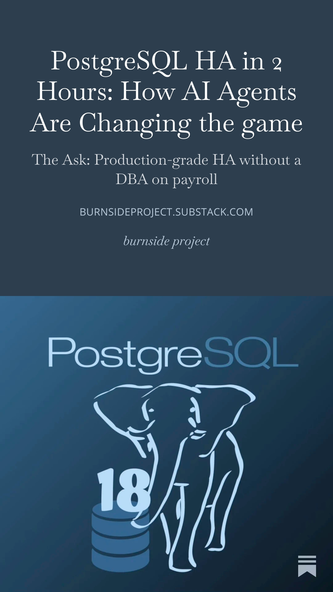 Cover image for "PostgreSQL HA in 2 Hours: How AI Agents Are Changing the game" by data engineering - The Ask: Production-grade HA without a DBA on payroll...